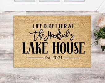 Personalized Lake House Doormat, Custom Family Welcome Mat