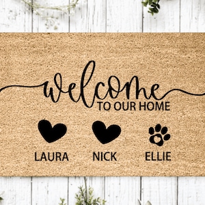 Custom Family & Pet Name Welcome Mat  /Housewarming Gift /Family Name Doormat /Funny Personalized Doormat /Pet Lover Gift /Personalized Gift