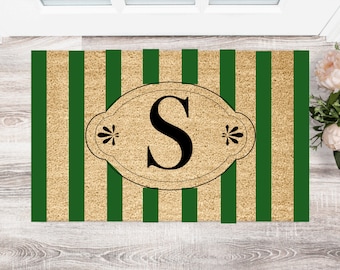 Unique Striped Custom Initial Name Welcome Mat | Wedding Gift | Custom Doormat | Personalized | Closing Gift | Front Door Mat | Monogram