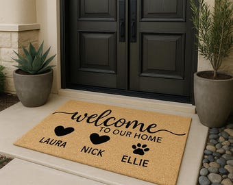 Custom Family & Pet Name Welcome Mat  /Housewarming Gift /Family Name Doormat /Funny Personalized Doormat /Pet Lover Gift /Personalized Gift