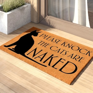 Please Knock the Cats are Naked Cat Welcome Mat | Perfect Gift for Sphynix Owner Pet Lover | Custom Personalized Doormat | Housewarming Gift