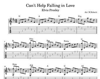 Can't Help Falling in Love Partitura - Tutorial de guitarra TABS y partitura