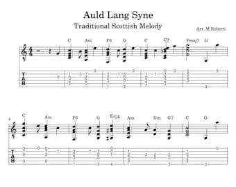 Auld Lang Syne (Traditional Christmas Music) Carol Song Sheet Music - Guitar Tutorial TABS and Score