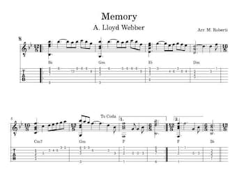 Memory Sheet Music - Guitar Tutorial TABS and Score