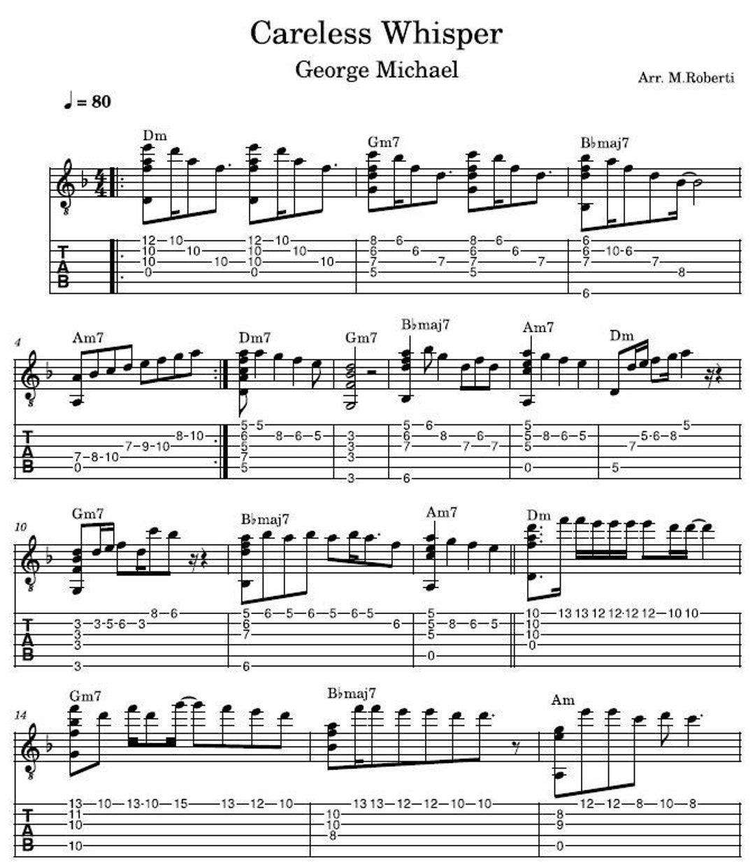 Careless Whisper Sheet Music - Guitar Tutorial TABS and