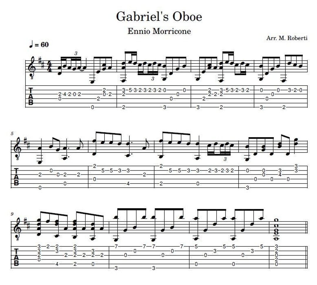 Gabriel's Oboe Sheet Music Guitar Tutorial TABS and Score Etsy