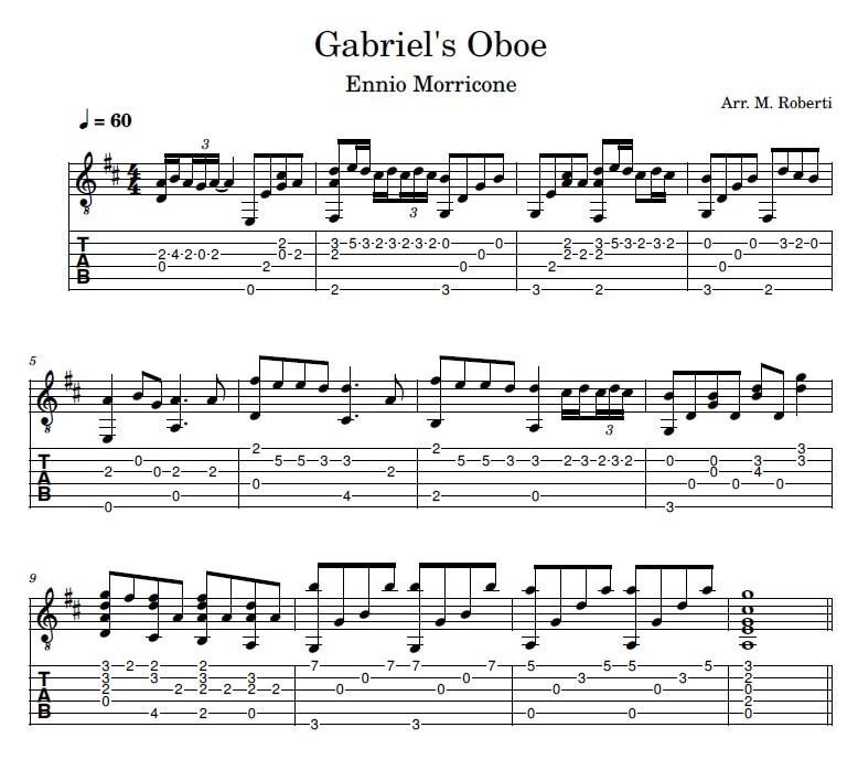 Gabriel's Oboe Sheet Music Guitar Tutorial TABS and Score Etsy