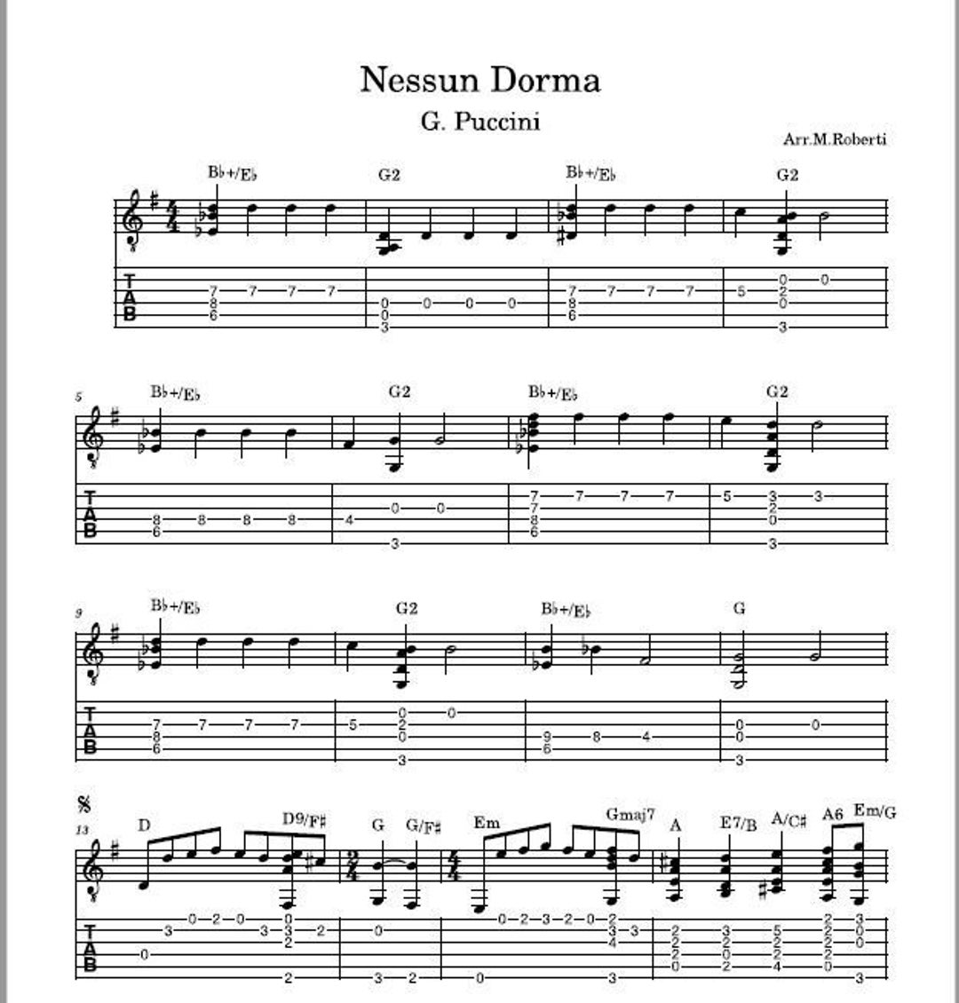 Nessun Dorma g.puccini Sheet Music Guitar Tutorial TABS and Score Etsy Nessun Dorma g.puccini Sheet Music Guitar Tutorial TABS and Score Etsy