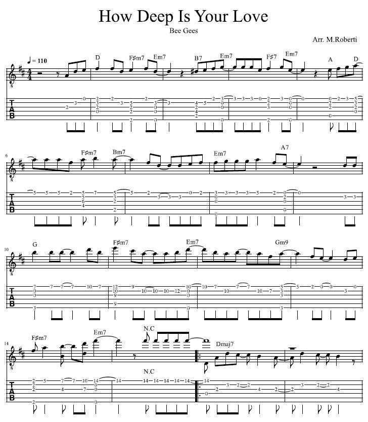 How Deep is Your Love Sheet Music - Guitar Tutorial TABS and