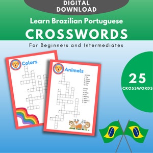 Learn Portuguese, Learn Brazilian Portuguese, print learn, language learning for kids, easy learning, phonetics, crosswords, bilingual, gift