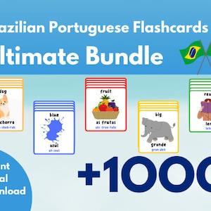 Educación portuguesa, vocabulario portugués, tarjeta imprimible, aprendizaje de idiomas para niños, aprendizaje fácil, fonética, verbos, montessori, aprendizaje