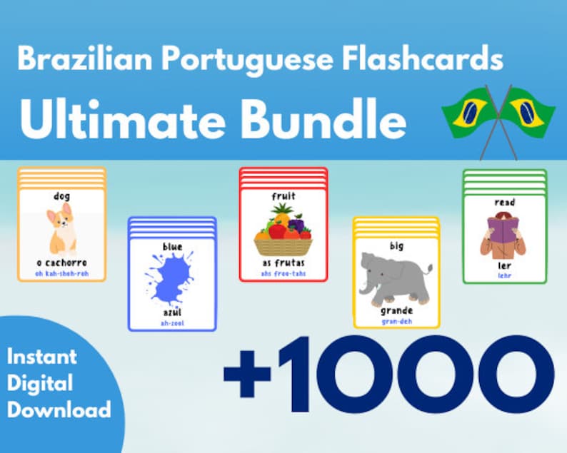 Brazilian Portuguese Flashcards, Portuguese Vocabulary, Printable