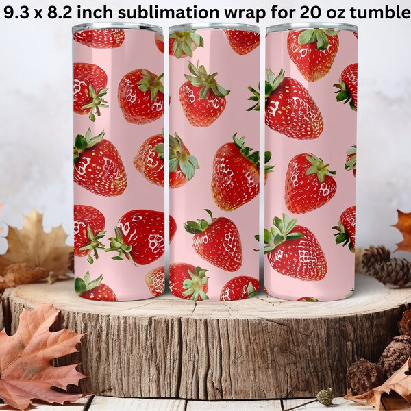 20 oz, tumbler wrap Strawberries fruity-colorful beverage-design, vibrant, stylish, fruit-inspired, refreshing & eye-catching.