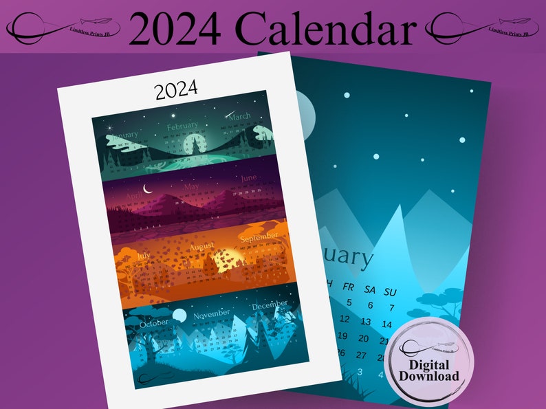 Landscape 2024 Calendar, 2024 Wall Calendar, Natureinspired Monthly