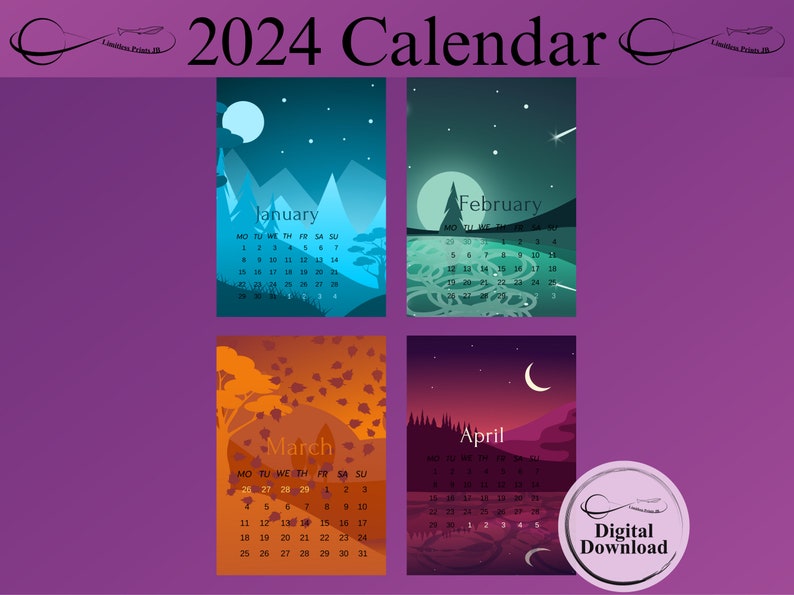 Landscape 2024 Calendar, 2024 Wall Calendar, Natureinspired Monthly