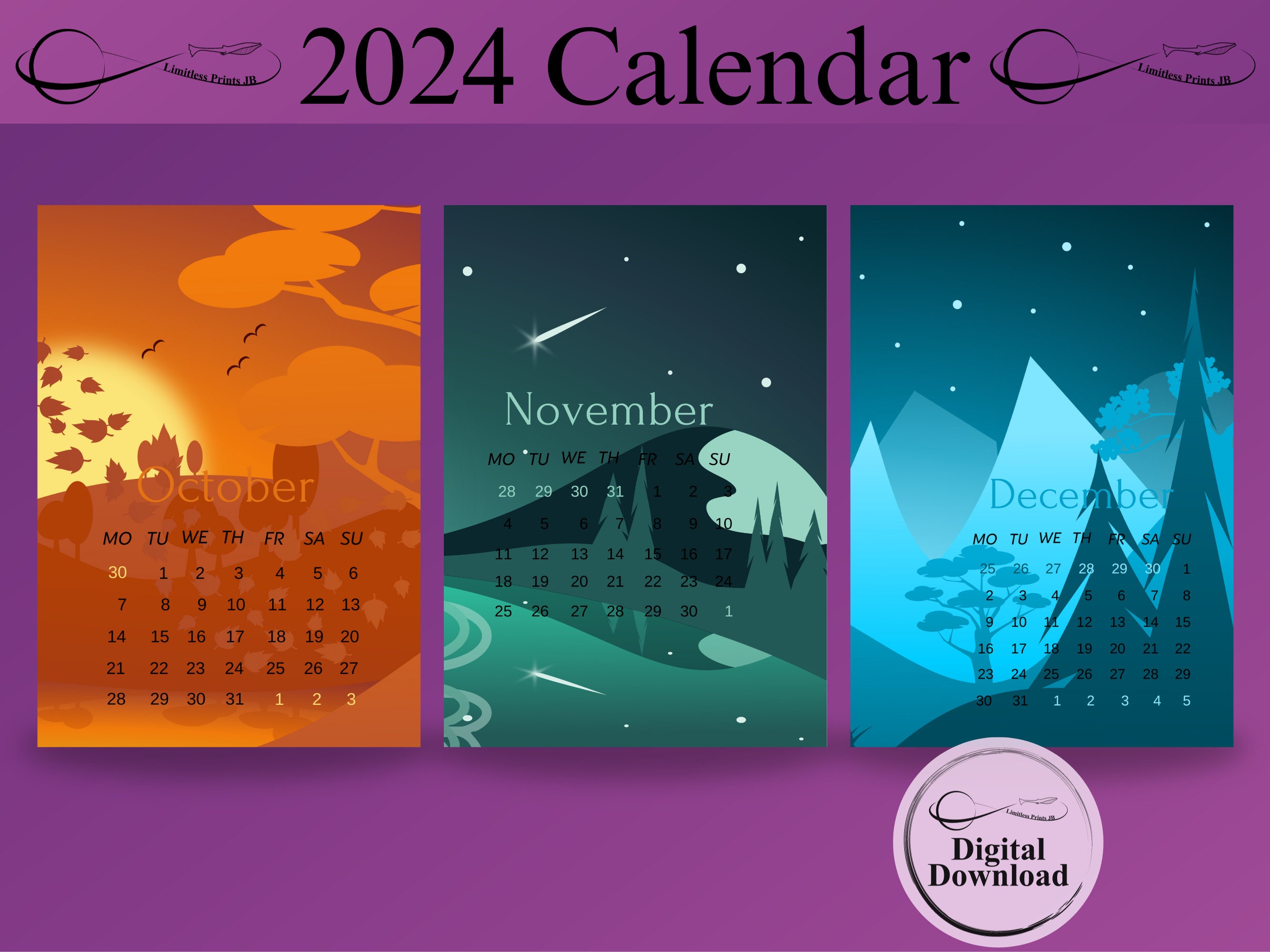 Landscape 2024 Calendar, 2024 Wall Calendar, Natureinspired Monthly