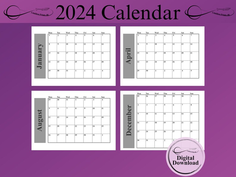 Minimal Gray 2024 Calendar, 2024 Wall Calendar, Elegant Gray Monthly