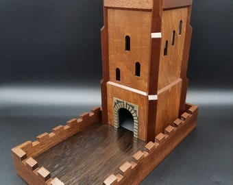 Gothic Mahogany Magnetic Dice Tower & Tray - Handmade with Solid Wood - Designed for Tabletop Gaming
