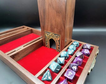 Handcrafted Walnut & Rosewood Dice Vault with Magnetic Dice Tower