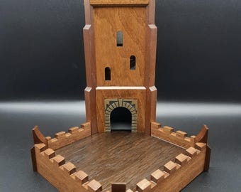 Mahogany Dice Tower – Gothic Castle Design, Solid Wood, Portable Tabletop Gaming Accessory