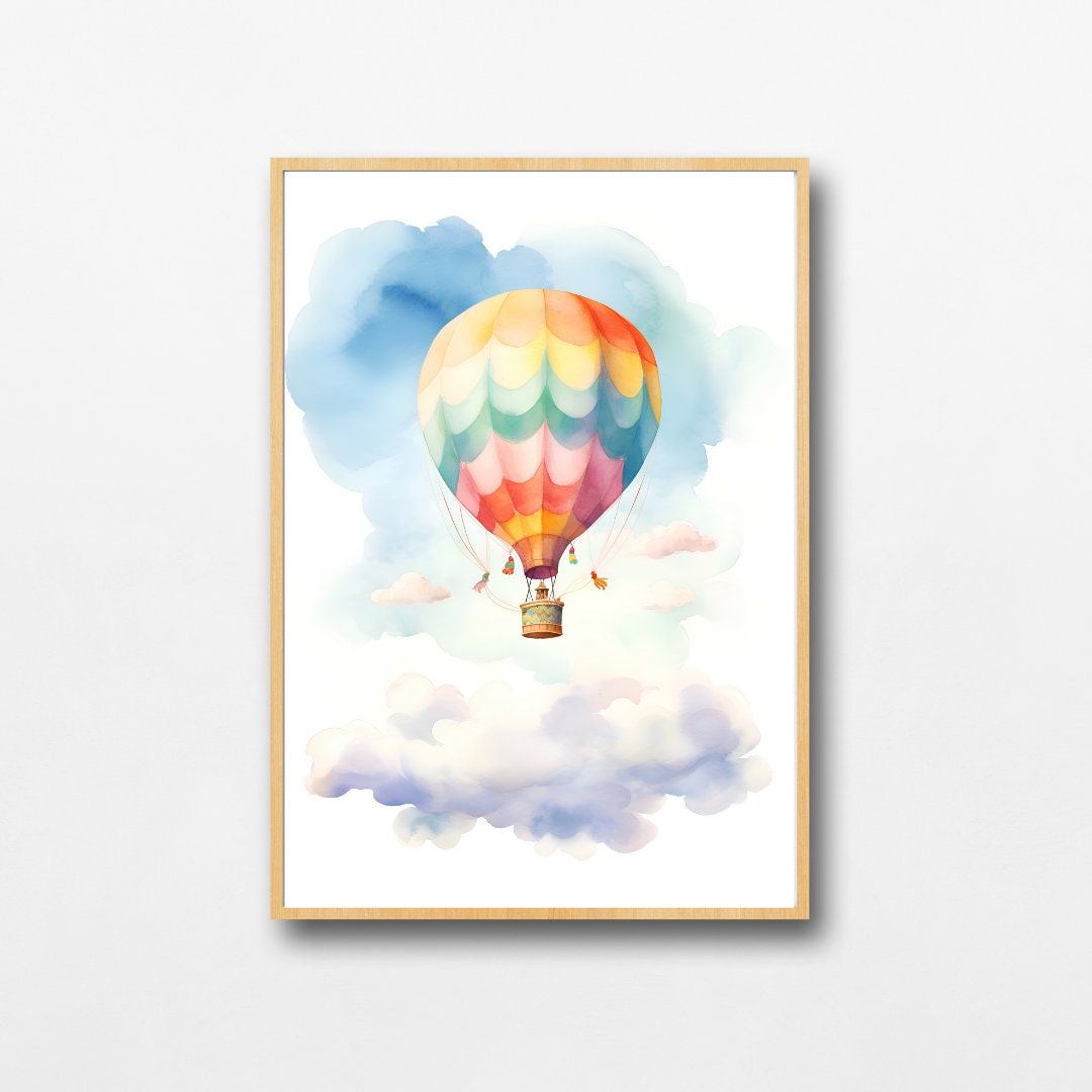 Pink Gold Turquoise Watercolour Hot Air Balloon Print Boho -  Portugal