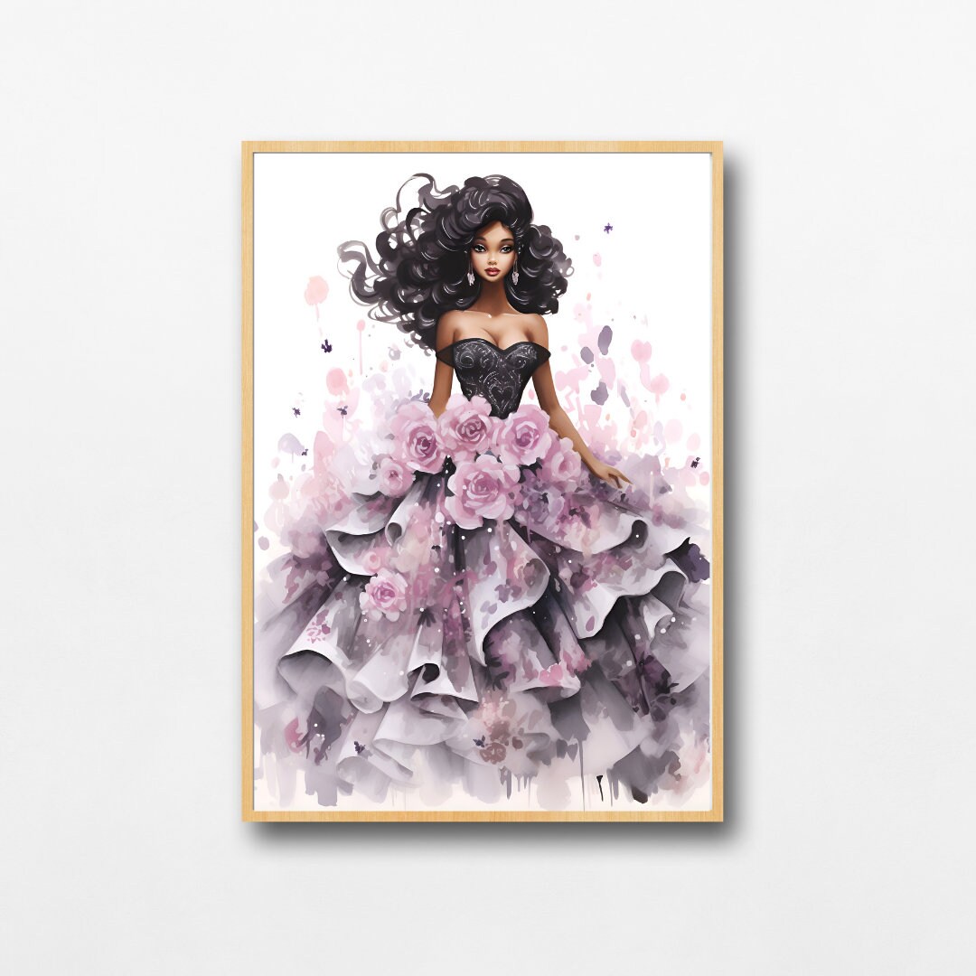 Watercolor Barbie Poster, Black Barbie Costume Art, Printable Wall Art ...
