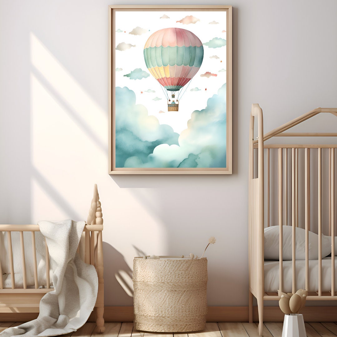Watercolor Hot Air Balloon Poster, Adventure Print, Kids Nursery Wall ...