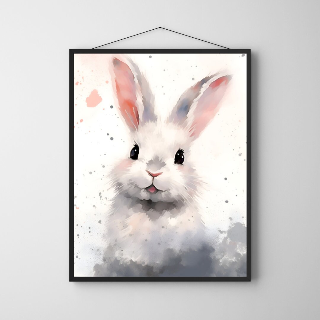 Bouncing Bunnies Whimsical Rabbit Poster Kids Room Wall Art Etsy