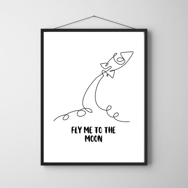 Rocket Launch One Line Art, Minimalist Space Poster, Fly Me to the Moon, Printable Wall Decor, Modern Line Drawing, Astronaut Art, Adventure