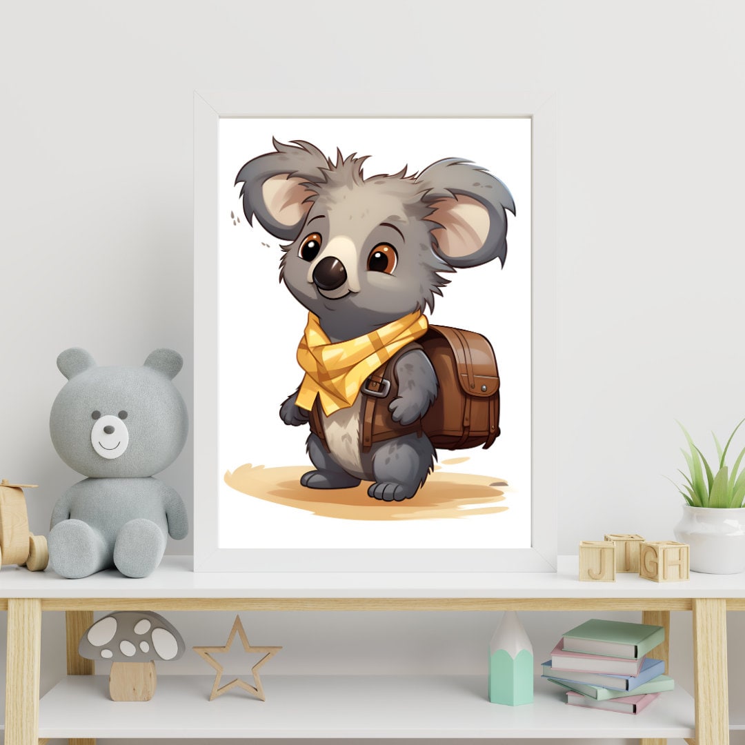 Cute Koala Poster, Backpack Adventure Wall Art, Kids Nursery Wall Art