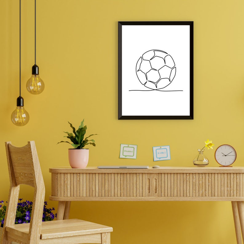 Minimalist Football Ball One Line Drawing Print, Printable Wall Art