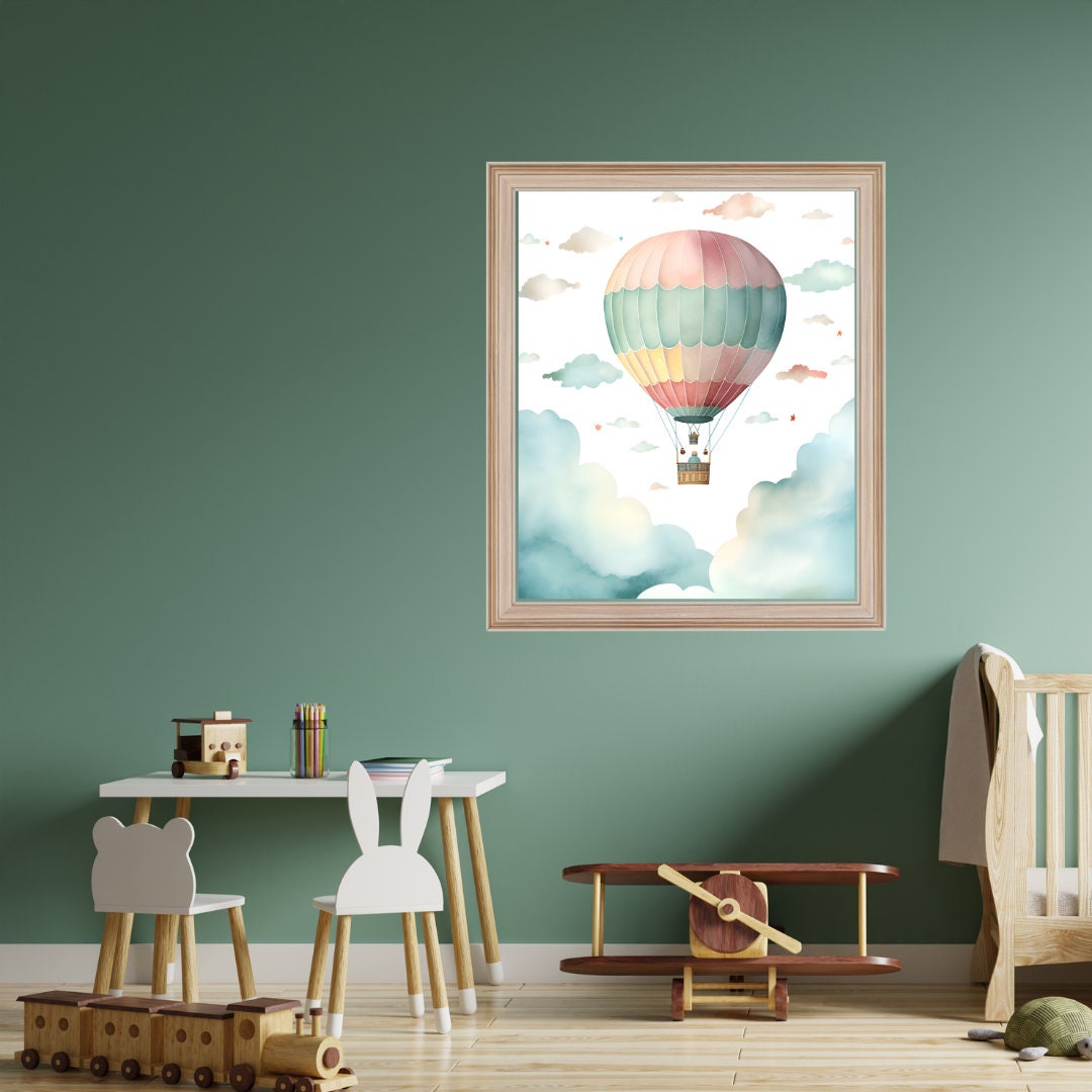 Watercolor Hot Air Balloon Poster, Adventure Print, Kids Nursery Wall ...