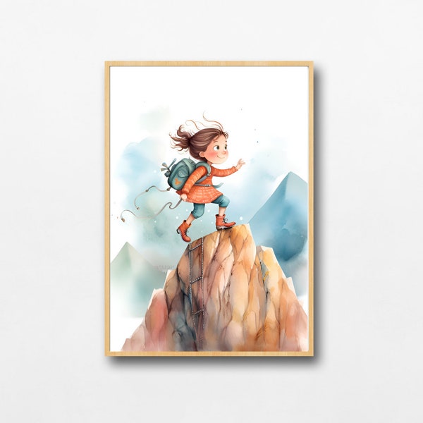 Mountain Peak Adventure, Nursery Art, Printable Hiking Poster, Adventure Wall Decor, Chasing Dreams, Adventure Art, Kids Room Decor, Digital