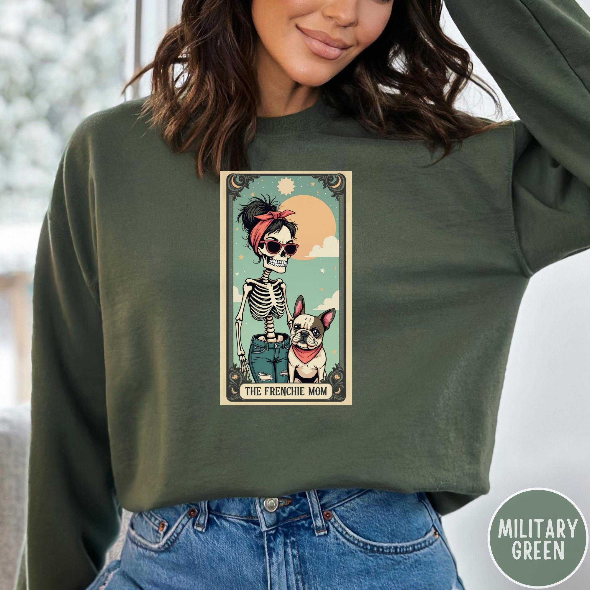 French Bulldog Shirt Tarot Card Tee Frenchie Mom Comfort Colors Shirt Skeleton Dog Lover Indie Dog Mom Gift Frenchie Graphic Sweatshirt