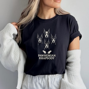 Doberman Pinscher Shirt 80s Rock Band Tee Comfort Colors Retro Parody Pet Shirt Dog Gift For Her 70s Band Shirt Pawhemian Rhapsody Dobie Mom