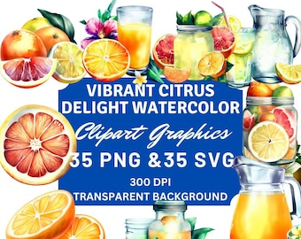 Vibrant Citrus Delight Watercolor orange lemon grapefruit Clipart Watercolor clipart lemon tree clipart lemon slices svg