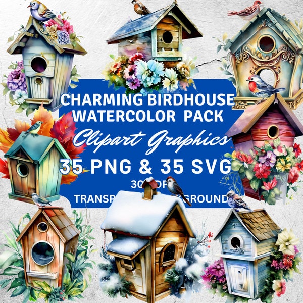 Charming Birdhouse clipart Watercolor birdhouse clipart birdhouse svg birdhouses clipart wood birdhouse birdhouse decor Birdhouse Art