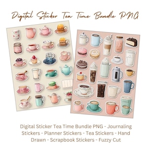 Cozy Cafe and Tea Time Stickers – Watercolor PNG Clipart for Scrapbooking and Journaling