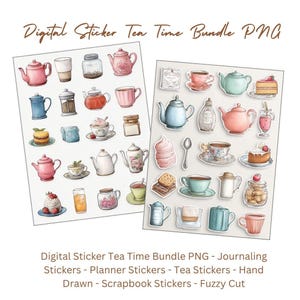 Cottagecore Tea Stickers - Elegant Teapots and Desserts PNG Set - Perfect for Scrapbook and Digital Journaling