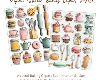 Ensemble de cliparts de fournitures de boulangerie - aquarelle de cuisson au four - clipart culinaire - ustensiles de cuisine - ensemble de cliparts d'outils de cuisson