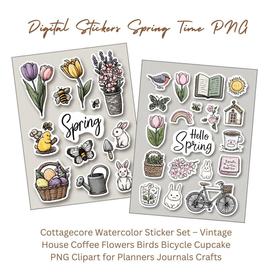 Spring Time Clear Sticker Spring Time Cute Stickers, Bunny, Flowers, Rainbow, Garden, Bee, Easter ...