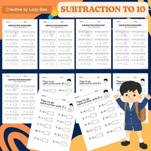 Math Subtraction Within 10 Worksheet for Preschool and Kindergarten