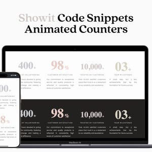 Showit Website Add ons for Creatives: Code snippets of dynamic counters and animated numbers for Photographer, Sales Landing Pages