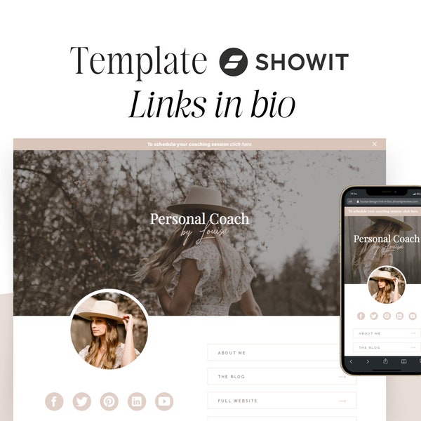 Showit template links in bio page for Instagram full customizable instant download