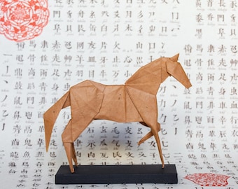 Origami horse, equestrian figure made of paper folding