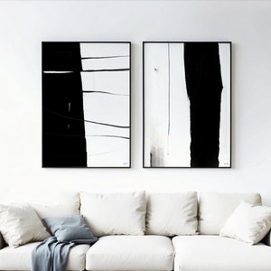 Black and White Abstract Brush Stroke Art Prints (Digital Download)