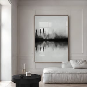 Abstract Forest Painting Print: Black & White Minimalist Wall Art (Digital Download)