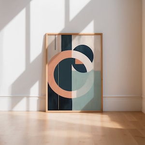 Abstrakter geometrischer Kreis Print: Blau Beige Mid-Century Modern (Digitaler Download)