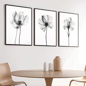 Floral Wandkunst 3er-Set, schwarz weiß abstrakte botanische Kunst zum Ausdrucken, Boho Blumendrucke, moderne minimalistische Galeriewand, einfarbige Kunst