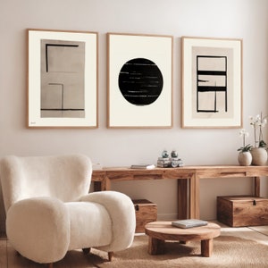 Japandi Wall Art Minimalist Gallery Wall Set of 3, Black Beige Abstract Geometric Printable, Zen Prints, Scandinavian Poster, Modern Decor